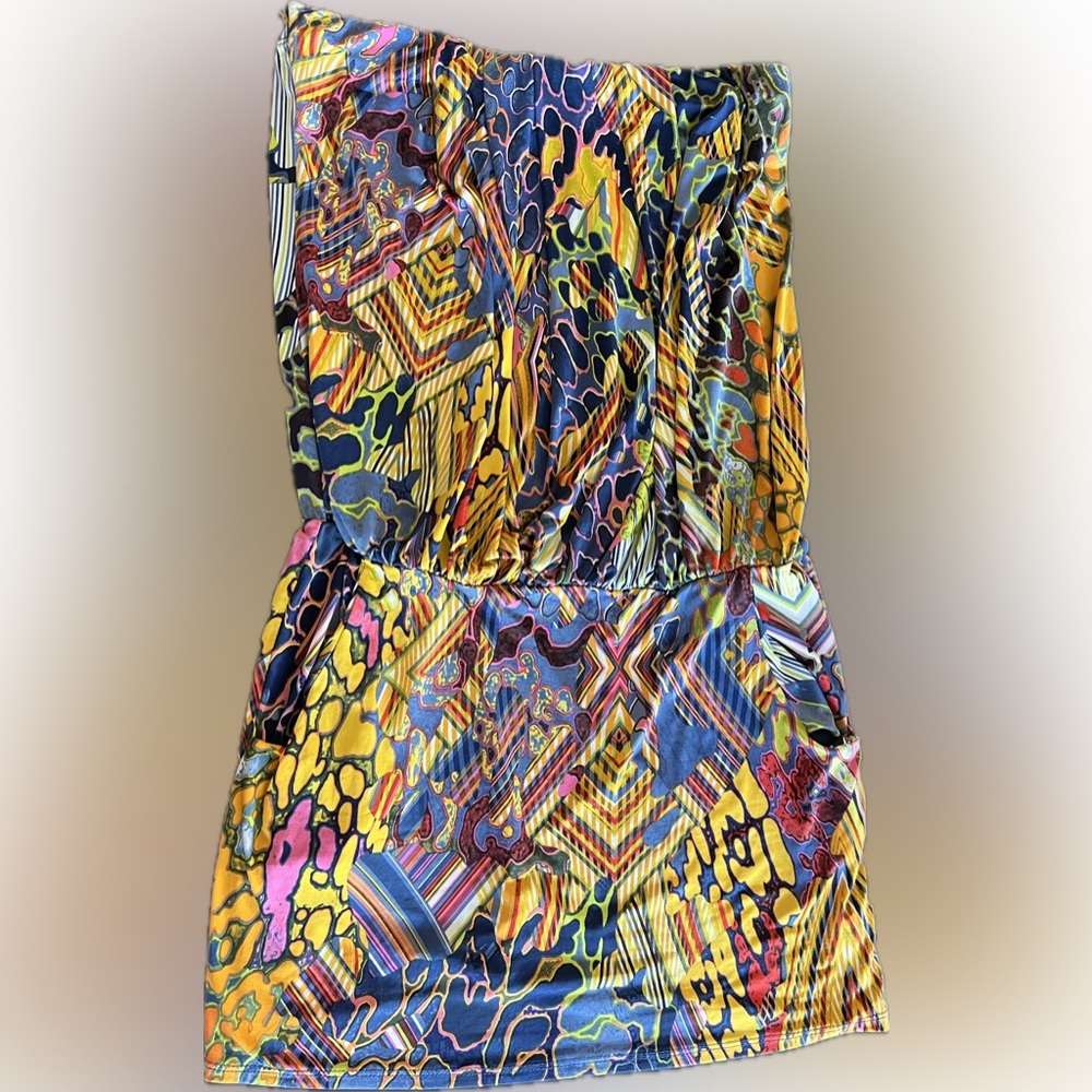 S-Twelve Colorful Abstract Pattern Party Mini Dress | Size Medium